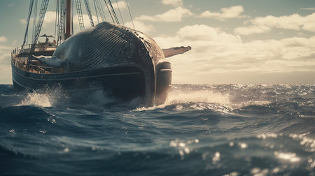 Illustration of a whale on the surface of the sea, 3d realisticの素材