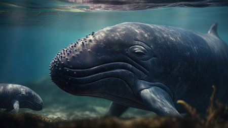 Illustration of a whale on the surface of the sea, 3d realisticの素材