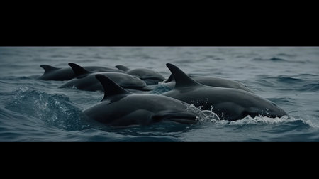 Illustration of a whale on the surface of the sea, 3d realisticの素材