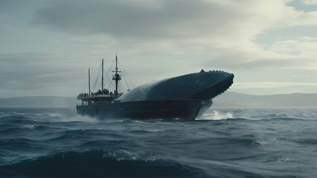 Illustration of a whale on the surface of the sea, 3d realisticの素材