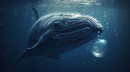 Illustration of a whale on the surface of the sea, 3d realisticの素材