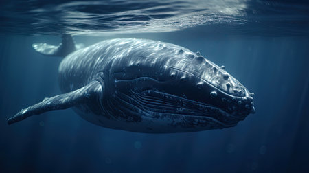 Illustration of a whale on the surface of the sea, 3d realisticの素材