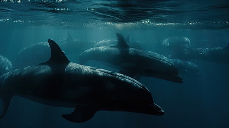 Illustration of a whale on the surface of the sea, 3d realisticの素材