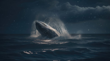 Illustration of a whale on the surface of the sea, 3d realisticの素材