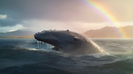 Illustration of a whale on the surface of the sea, 3d realisticの素材