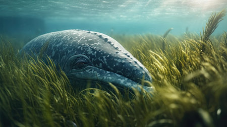 Illustration of a whale on the surface of the sea, 3d realisticの素材