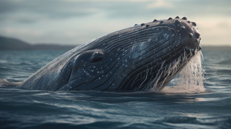 Illustration of a whale on the surface of the sea, 3d realisticの素材