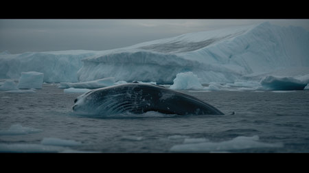 Illustration of a whale on the surface of the sea, 3d realisticの素材