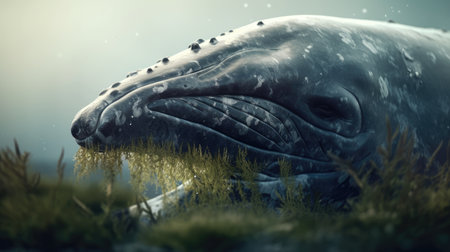 Illustration of a whale on the surface of the sea, 3d realisticの素材