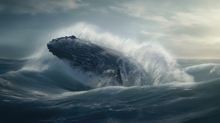 Illustration of a whale on the surface of the sea, 3d realisticの素材