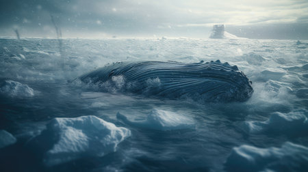 Illustration of a whale on the surface of the sea, 3d realisticの素材