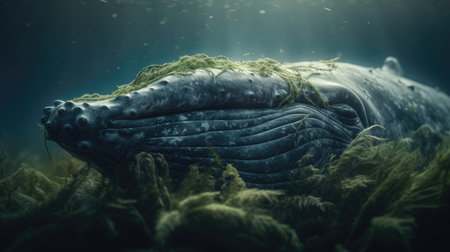 Illustration of a whale on the surface of the sea, 3d realisticの素材