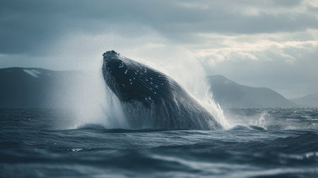 Illustration of a whale on the surface of the sea, 3d realisticの素材