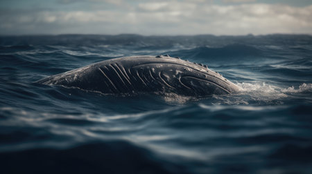 Illustration of a whale on the surface of the sea, 3d realisticの素材