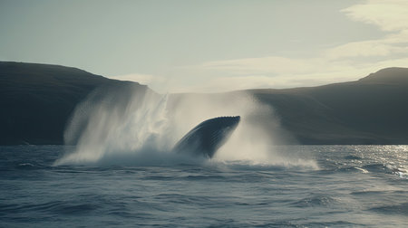 Illustration of a whale on the surface of the sea, 3d realisticの素材