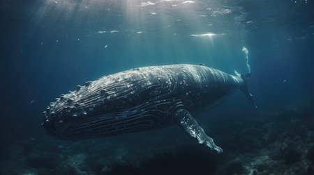 Illustration of a whale on the surface of the sea, 3d realisticの素材
