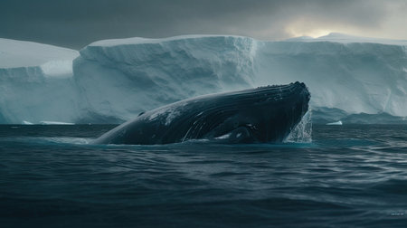Illustration of a whale on the surface of the sea, 3d realisticの素材