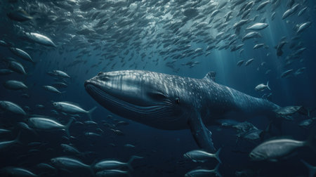 Illustration of a whale on the surface of the sea, 3d realisticの素材