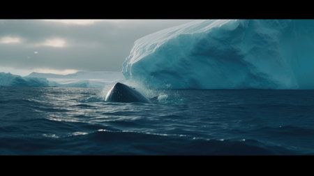 Illustration of a whale on the surface of the sea, 3d realisticの素材