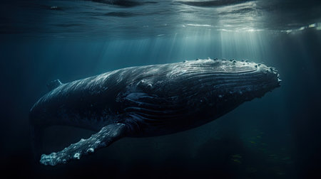 Illustration of a whale on the surface of the sea, 3d realisticの素材