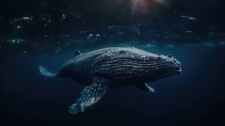 Illustration of a whale on the surface of the sea, 3d realisticの素材