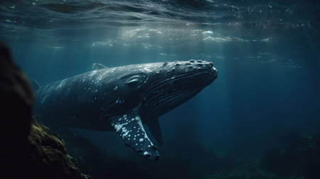 Illustration of a whale on the surface of the sea, 3d realisticの素材