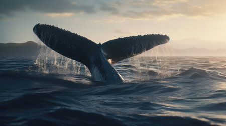 Illustration of a whale on the surface of the sea, 3d realisticの素材