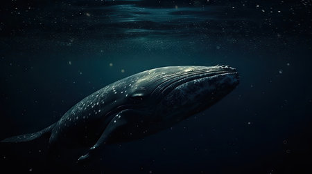 Illustration of a whale on the surface of the sea, 3d realisticの素材