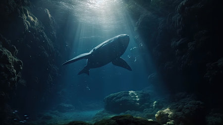 Illustration of a whale on the surface of the sea, 3d realisticの素材