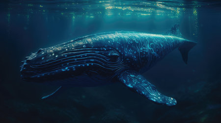 Illustration of a whale on the surface of the sea, 3d realisticの素材