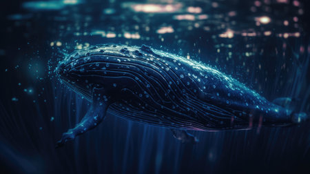 Illustration of a whale on the surface of the sea, 3d realisticの素材
