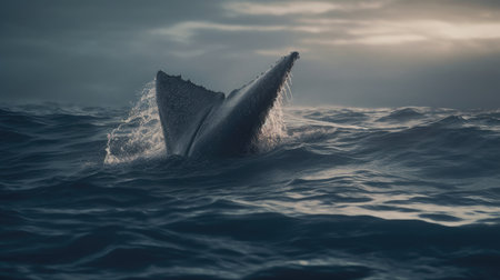 Illustration of a whale on the surface of the sea, 3d realisticの素材