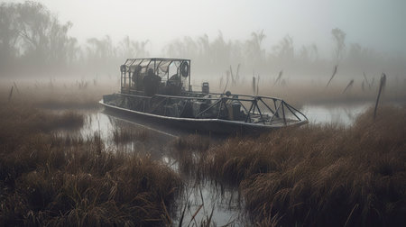 Illustration of a boat traveling through an inland lake and river area, river and lakeの素材
