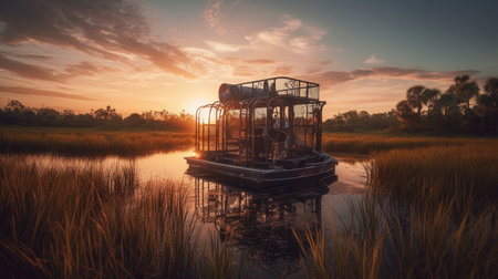 Illustration of a boat traveling through an inland lake and river area, river and lakeの素材