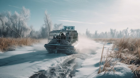 Illustration of a boat traveling through an inland lake and river area, river and lakeの素材