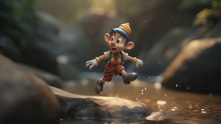 Realistic 3D Pinocchio doll illustration, cartoon 3dの素材