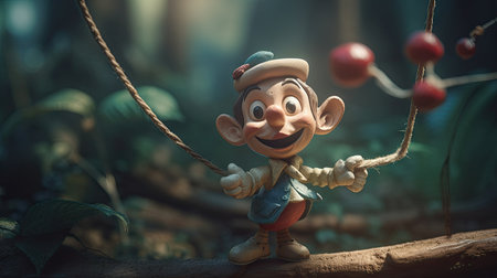 Realistic 3D Pinocchio doll illustration, cartoon 3dの素材