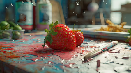Ilusration of fresh strawberries, 3d realisticの素材