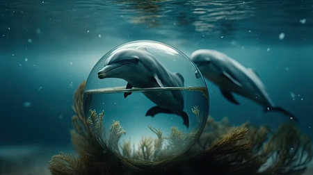 Illustration of a dolphin lumbe in the sea, 3d realisticの素材