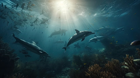 Illustration of a dolphin lumbe in the sea, 3d realisticの素材