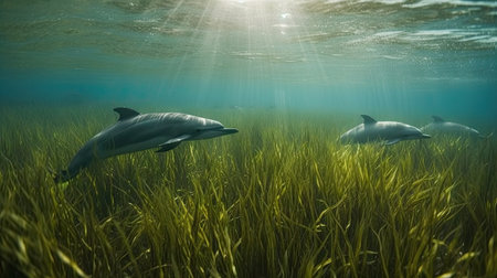 Illustration of a dolphin lumbe in the sea, 3d realisticの素材