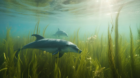 Illustration of a dolphin lumbe in the sea, 3d realisticの素材