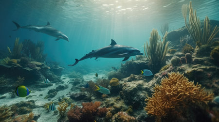 Illustration of a dolphin lumbe in the sea, 3d realisticの素材