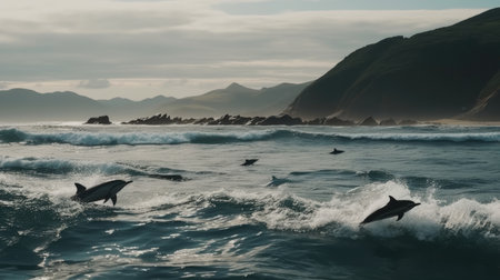 Illustration of a dolphin lumbe in the sea, 3d realisticの素材