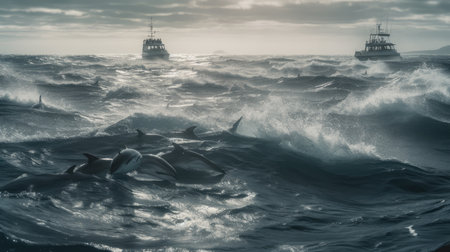 Illustration of a dolphin lumbe in the sea, 3d realisticの素材