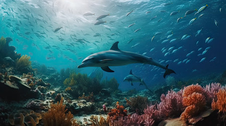 Illustration of a dolphin lumbe in the sea, 3d realisticの素材