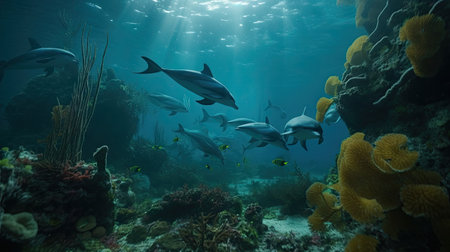 Illustration of a dolphin lumbe in the sea, 3d realisticの素材