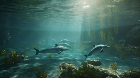Illustration of a dolphin lumbe in the sea, 3d realisticの素材