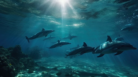 Illustration of a dolphin lumbe in the sea, 3d realisticの素材