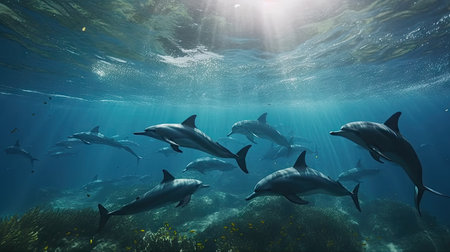 Illustration of a dolphin lumbe in the sea, 3d realisticの素材